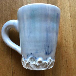 Coffee Mug signed by Artist. White And Blue Colors. Rustic Mug